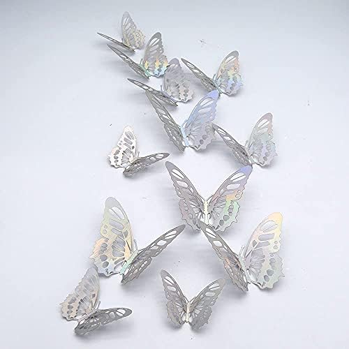 Colorfun 48pcs 3D Butterfly Wall Stickers Decors 4 Styles 3 Colors Butterfly Wall Decals for Bedroom, Living Room, Nursery, Party, Wedding Decoration (Sliver)