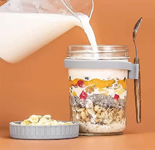 Image of Zephorus Oat Container with Lid and Spoon Jar Set Large Airtight Oatmeal Container with Measure Marks Cereal, Milk, Vegetable and Fruit Salad Storage Containers Leak proof (350Ml, Multi color,1Pcs)