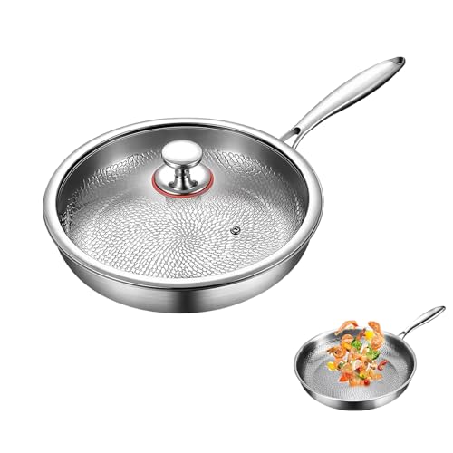 buusace 26/28/30cm Titanium Pan, Titanium Pfanne, Titan-Pfanne Pro Mit Deckel, Ultra-Langlebig, Kratzfest, Antihaftbeschichtet, Titanium-Nutri-Pfannen, Multifunktional, Keine Beschichtung (26cm)