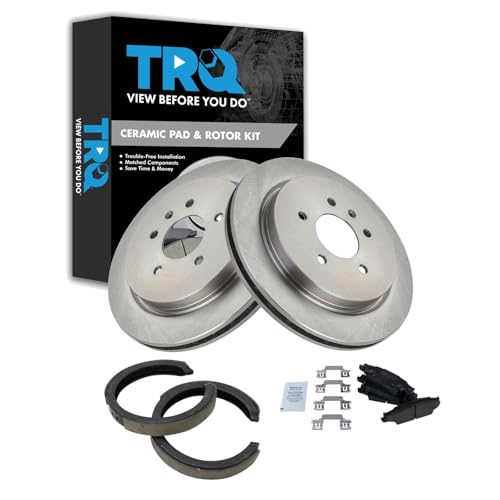 Image of TRQ Rear Brake Pad and Rotor Set Ceramic Parking Brake Shoe Compatible with 2005-2010 Cadillac STS Code JL9