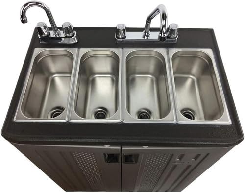 Concession Sinks - Portable Sink Hand Wash Station, 4 Compartment Basin with Hot Water, Standard Size, Food Trailer Equipment, Free Standing Utility Sink, Hand Washing Station