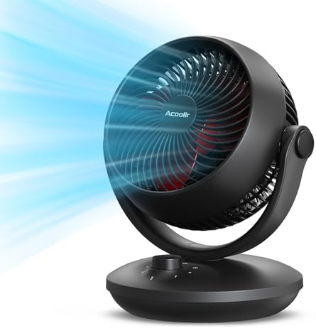 Acoolir Ventilator Leise, 24dB Ultra Powerful Tischventilator, 100° & 70° Oszillation, 3 Geschwindigkeiten, Tragbarer Exquisite Ventilator Klein für Büro, Wohnzimmer, Schlafzimmer,Schwarz Rot