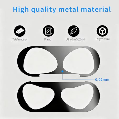 Baiyx Staubschutz Kompatibel mit AirPods Pro 3 (2025) Hülle, Staubdichter Metallic-Aufkleber, Ultraschlanke Folie, Schutz vor Eisen und Metallspänen (2 Set) (Black+Black)