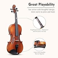 ADM 4/4 Full Size Wood Violin Set for Kids Teens Students Adults Beginner Acoustic Violin Matte Fiddle Starter Kit with Hard Case, Rosin, Shoulder Rest, Bow, Clip-on Tuner and Fingerboard Sticker — image 3