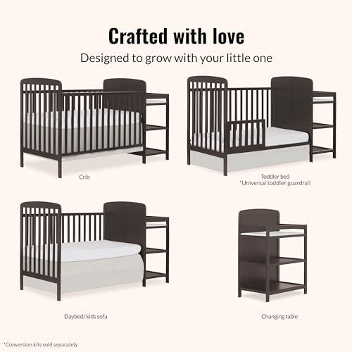Image of Dream On Me Anna 4 in 1 Full Size Crib and Changing Table Combo in Chocolate Chip, Greenguard & JPMA Certified, Converts from Baby Crib to Toddler Bed and Day Bed
