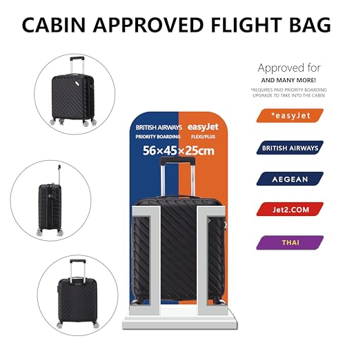 Flymax 56X45X25 British Airways Easyjet Cabin Bag Carry On Suitcase Hand Luiggage Exact Fit Hard Shell Cabin Suitcase Only 3Kg + 3 Digit Lock + Telescopic Handle Lightweight 4 Wheel Suitcase 57 Litre - 6