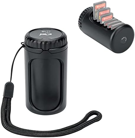 KIWIFOTOS Black Cylindrical Shape Rotatable Game Card & Memory Card Storage Cartridge fits 6 NS Game Cards and 2 Micro SD Cards Water-Resistant Shockproof Carrying Organizer with Wrist Strap