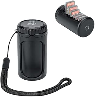 KIWIFOTOS Black Cylindrical Shape Rotatable Game Card & Memory Card Storage Cartridge fits 6 NS Game Cards and 2 Micro SD Cards Water-Resistant Shockproof Carrying Organizer with Wrist Strap