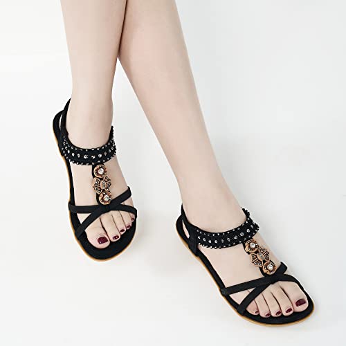 Alicegana Womens Sandals Flip Flops Shoes With Comfort Walking Non Slip On Casual Summer Beach Shoes Dress Ankle Elastic Jeweled Bohemian Flats #TOP3