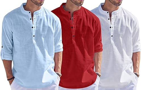 Image of Combo of Men Solid Cotton Blend Straight Kurta Shirt Pack of 3