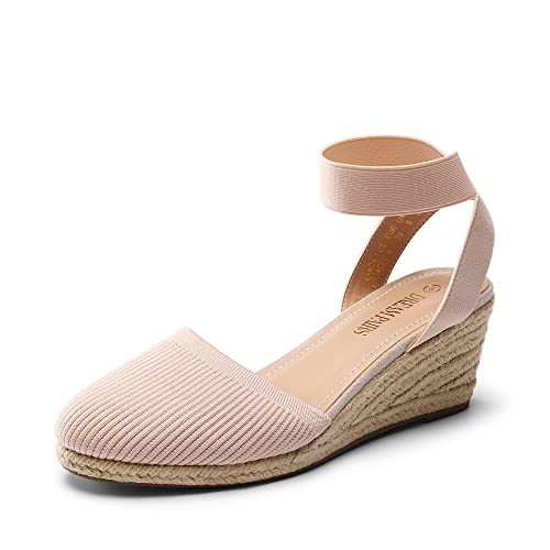 DREAM PAIRS Women's Elastic Ankle Strap Espadrilles Wedge Sandals 5 Pink-knit