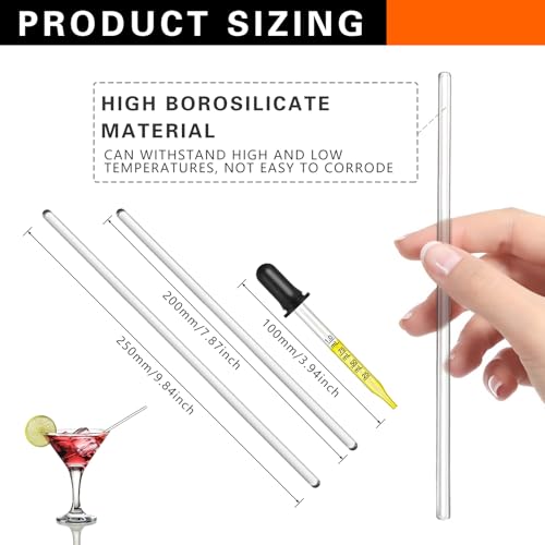 4pcs glass stir sticks lab glass stirring rod 834x2 1034x2 with both ends round and 2pcs glass graduated droppers 434x2 for science lab kitchen science education 6