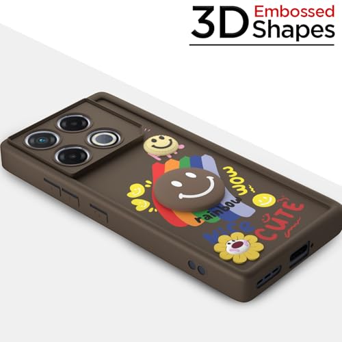 Image of Pikkme Back Cover for Infinix GT 20 Pro 5G | Soft Silicone| Cute Rainbow Smile & 3D Cartoon Flower Design | Shockproof Raised Camera Protection Bumper Case (Brown)