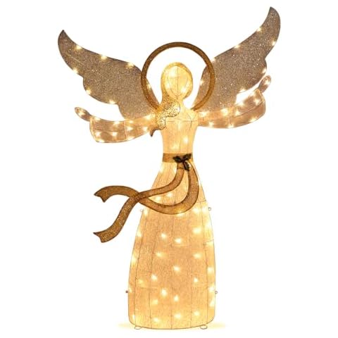Taman Lighted Christmas Angel, 5.6ft Warm Lights Glittered Angel for Outdoor Christmas Holiday Home Lawn Yard Garden Decoration Cover