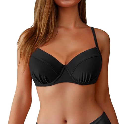 Generisch Bikini para mujer, traje de baño de verano, con aros push-up, parte superior para mujer, parte superior de bañador, sujetador superior, ropa de hombre, Negro , XXL