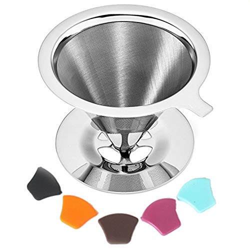 Wiederverwendbarer Kaffeefilter, Edelstahl, wiederverwendbar, papierlos, mit Silikongriff für 1 - 2 Tassen Cover