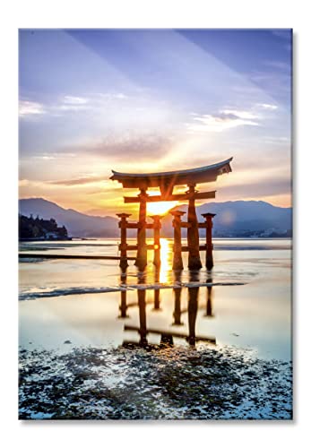Pixxprint Quadro su vetro | Murale in vero vetro | Torii Gate in Miyajima Japan | 70 x 100 cm | incl. sospensione e distanziatore