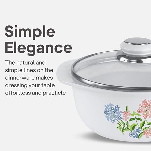 Image of Cello Opalware Regal Series Peach Bloom 35 Pieces Dinner Set | Opal Glass Crockery for 6 | Bone Ash-Free | Lightweight, Elegant White Plate & Bowl Set | Opal Glass Dinner Set for Daily Use & Gifting