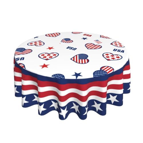 mutakin 4th of July Tablecloth Round Table Cloth 60 Inch American Flag Washable Table Cover for Home Party Picnic