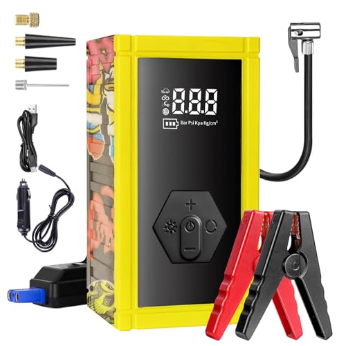 Image of Portable Car Battery Jump Starter with Air Compressor, 8000A Jump Pack for 9.0L Gas /8.0L Diesel, 150PSI Tire Inflator Air Pump, 12V Jump Box Power Pack Booster with LED Light for Emergency