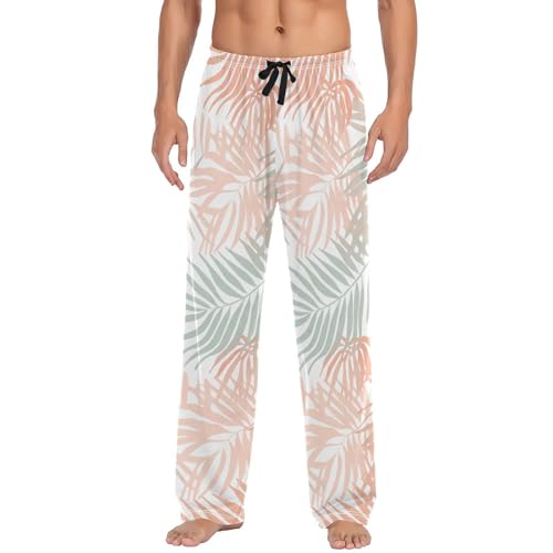 Men's Pajama Pants Watercolor Palm Leaf Sleep Pajama Lounge Pant with Pockets, Elastic Waistband