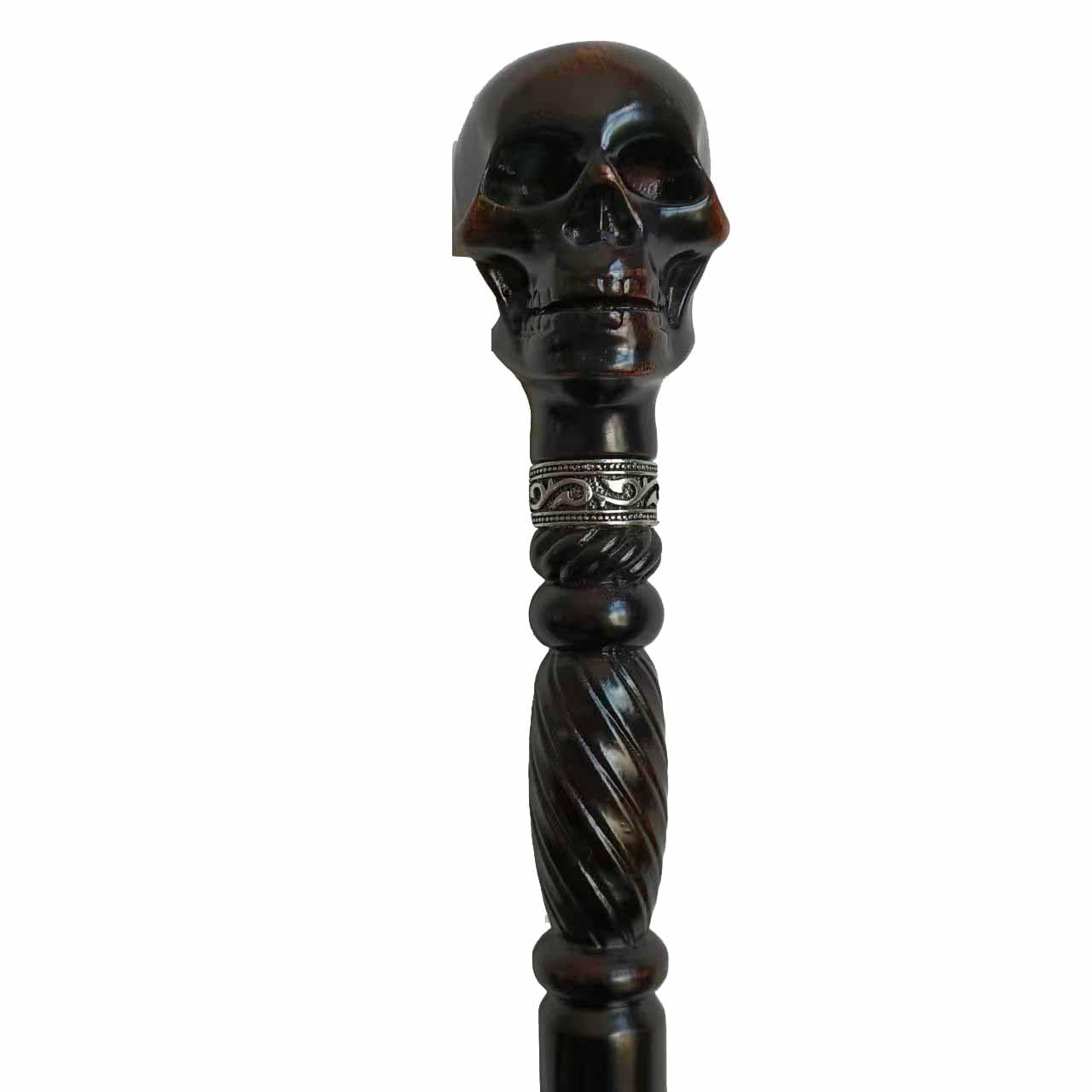 Gehstock Holz Verstellbar,Totenkopf-Kopf, Ergonomischer Griff Spazierstock Herren, Senioren, Höhenverstellbar, Elegant Für Mehr Gangsicherheit Fashionable Unique Walking Stick