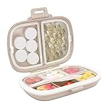 Daily Pill Organizer, 8 Compartments Portable Pill Case, Pill Box to Hold Vitamins, Cod Liver Oil (Khaki)