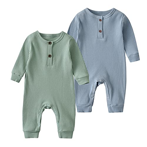 Image of Baby Boy Girl 2 Pack Solid Romper Short/Long Sleeve One Piece Jumpsuits Clothes Sets