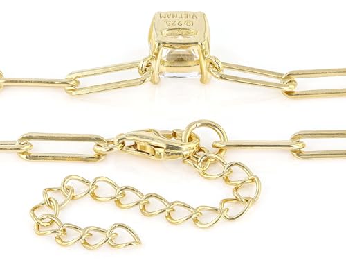 JTV Trendy Paperclip Chain Layering Necklace for Women - Sterling Silver - CZ Solitaire Pendant - Elegant Cubic Zirconia Jewelry - Gift Box Included - 18"3