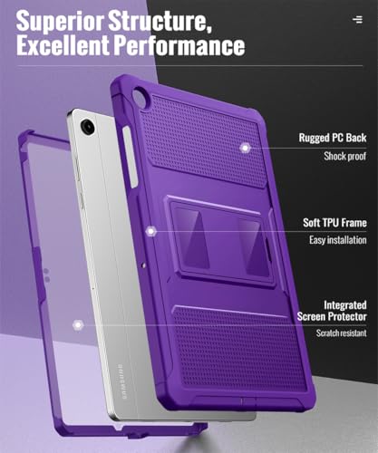 Image of MoKo Shockproof Case Fit Samsung Galaxy Tab A11+ Plus / A9+ 11 Inch | Full Body Rugged Stand Back Cover with Built-in Screen Protector for Galaxy Tab A11+ / A9+ Tablet, Deep Purple