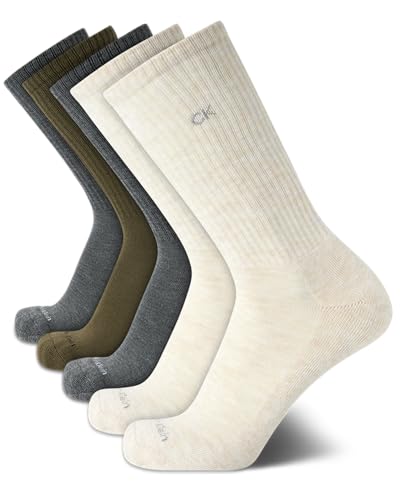 Calvin Klein Mens Crew Socks - 5 Pack Athletic Mid Calf Socks for...