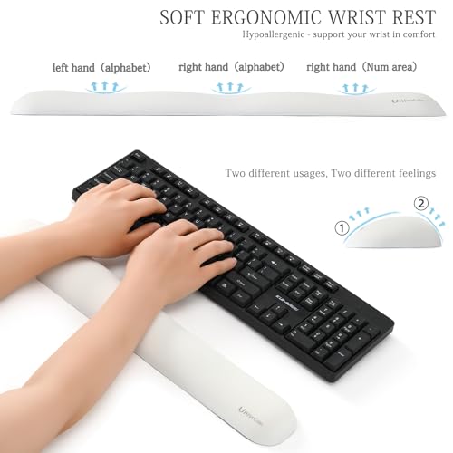Image of UnivoColors Design-Wave Set of Wrist Rest,Artificial Sheepskin+Memory Foam+Ergonomic+Anti-Slip Gel, Resilience Support During Work and Gaming,Keyboard Accessory,White