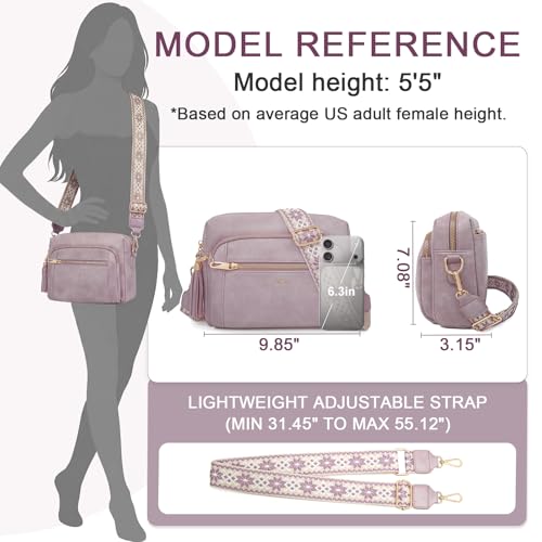 Image of Small Leather Crossbody Bags for Women Anti theft Purses and Handbag Shoulder Hangbag with Wide Strap Tassel