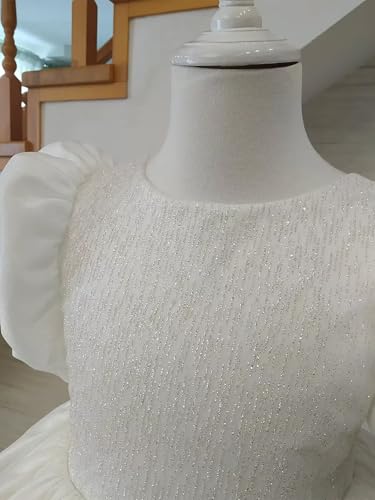 Sparkle Satin Flower Girl Dress Bow-Knot Round Neck Puff Sleeve Wedding Ball Gowns V-Back Birthday Pageant Long Dress3