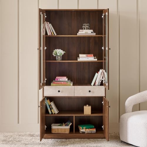 Image of Home Centre | Addison 4-Door Book Cabinet with Drawers | Engineered Wood | Brown | 1 Year Warranty