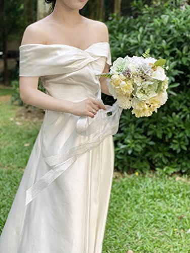 Zooeyroose Fake Flowers Combo Box Set For Decoration,White Silk Artificial Flowers,Peony Dahlia Rose Leaf Fuax Flower With Stems For Diy Cake Wedding Bride Bouquet Party Baby Shower Centerpieces Vase #TOP5