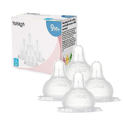 Image of YOHKOH Baby Bottle Nipples for Wide Neck Bottles, 100% Natural Feel Silicone Nipples, BPA-Free (9m+, LL, 4 Counts)