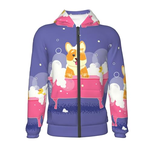 Dog Washes in a Pink Bath Kid Hoodies Boys Zip Up Sweatshirts Girls Pullover with Pocket2