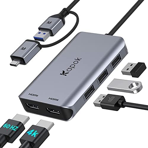 USB 3.0 to Dual HDMI Adapter for MacOS M1 M2 & Windows, USB 3.0 Laptop Docking Station to Dual Monitor, USB A/C 3.0 Hub Splitter for MacBook Pro/Air, Dell/ HP/ Lenovo, Surface, Chromebook, Thinkpad