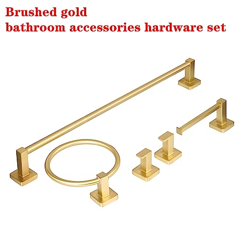 Ntipox YF0245-291 5 Pieces Brusehd Gold Bathroom Hardware Accessories Set,Stainless Steel 23.6 Inch Hand Towel Bar Set Gold, Toilet Paper Holder, Towel Ring ,Towel Rack Set Gold thumb #7