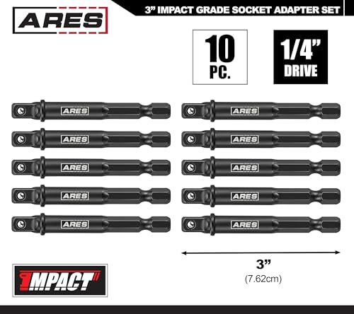 Image of ARES 70384-10-Piece 1 /4-Inch Drive 3-Inch Impact Grade Socket Adapter Set - Turns Impact Drill Driver into High Speed Socket Driver