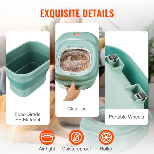 VEVOR Collapsible Dog Food Storage Container, Dispenser Bin with Attachable Casters, Airtight Lid Kitchen Rice Cereal Flour Bin, Pet food Containers For Cat, Bird, Other Pet Food, 28~50 lbs Capacity VEVOR Collapsible Dog Food Storage Container, Dispenser Bin with Attachable Casters, Airtight Lid Kitchen Rice Cereal Flour Bin, Pet food Containers For Cat, Bird, Other Pet Food, 28~50 lbs Capacity