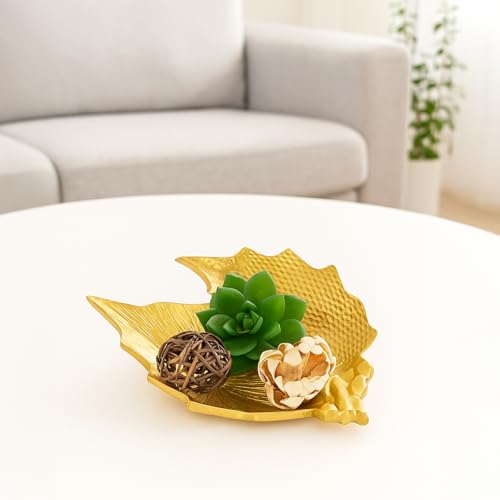 Image of MARKET 99 Golden Embossed Decorative Platter | Glossy Aluminium Tray for Table Decor, Housewarming, Diwali & Gifting | Elegant Designer Dish for Center Table, Dining, Living Room & Festive Use