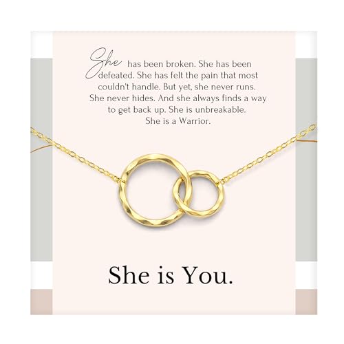 HOPE LOVE SHINE Encouraging Gift for Women - She Is You Inspirational Necklace, Jewelry 16+2", 14k Gold Plated Sterling Silver, 2 Interlocking Rings
