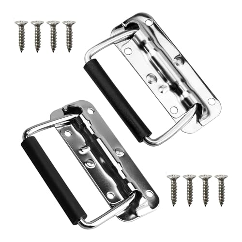 HREDZEO Poignée Pliante à Ressort,2 Pcs Porte en Métal Extracteur Poignée Poignée de Coffre en Métal, Caisse Poignée Encastrable Poignée de Caisse pour Boîte de Rangement Toolbox