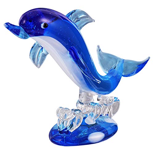 Besportble Dolphin Tabletop Ornament Blue Glass Dolphin Figurine Sea Animal Creature Sculpture Statue Paperweight Collectible Ocean Life For Home Desk Decoration Ornaments 10X7Cm Crystal Dolphins #TOP5