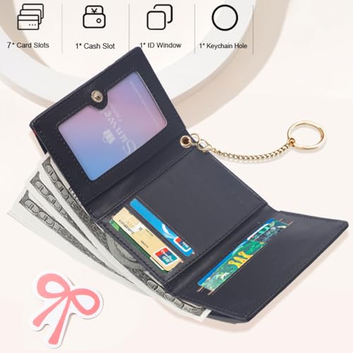 Image of Sunwel Fashion Cute Coquette Bow Wallet with Key-chain Aesthetic Card Holder ID Window for Women Girls (392BLACK)