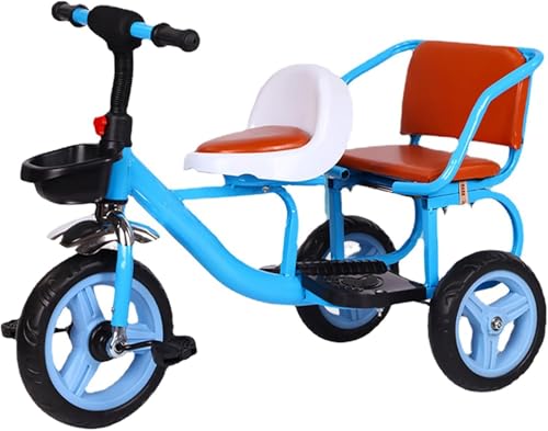 Triciclo Infantil Doble Asiento, Triciclo para Niños Pequeños de Guardería con Asiento para Pasajero, Manillar Ajustable en Altura y Elección Trasera para Bebé Iluminado(Blue)