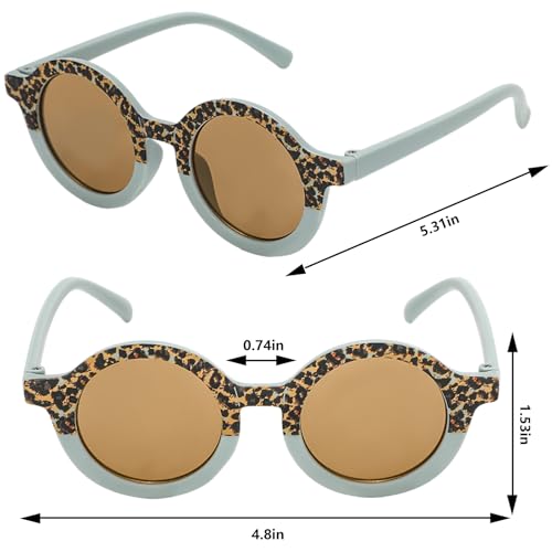 Whaline Sunglasses for Kids Round Leopard Print with 3Pcs Storage Bags Cute Eyewear UV 400 Protection for Summer Beach Party Photography Booth Prop Accessories (3 Pairs)2