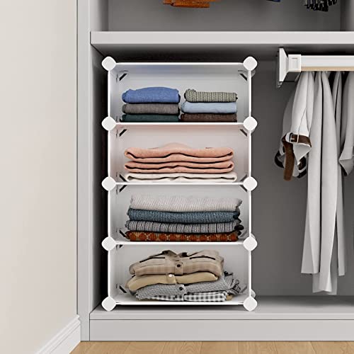 Image of VIPZONE 4 Tier Closet Shelf, 12 inches Deep Stackable Closet Storage Shelves for Clothes,Easy Assembly Organizer Plastic Shelf Rack for Bedroom,White